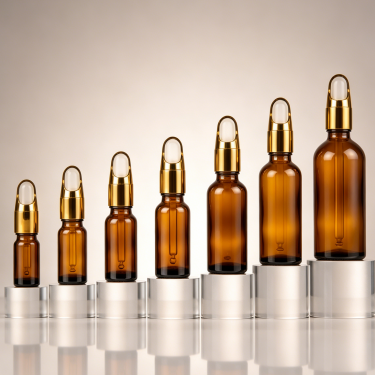 Amber Glass Essential Oil Bottle with Gold Dropper Cap Cosmetic Serum Container for Aromatherapy Skincare Packaging