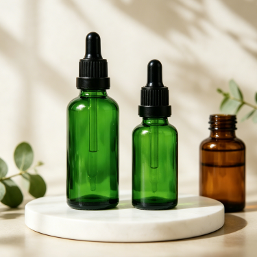 Green Glass Essential Oil Dropper Bottle Refillable Leakproof Serum Aromatherapy Cosmetic Packaging Container Set