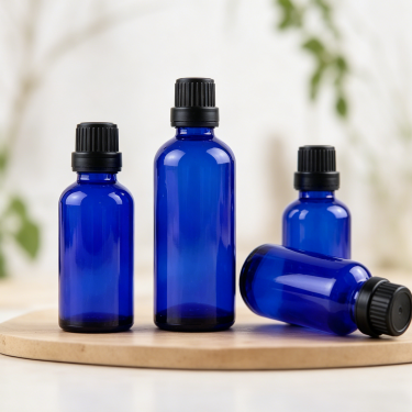 Cobalt Blue Glass Essential Oil Dropper Bottle Refillable Leakproof Serum Cosmetic Packaging Container Set
