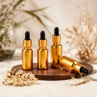 Gold Glass Essential Oil Dropper Bottle Refillable Leakproof Serum Cosmetic Packaging Container Set Luxury Design