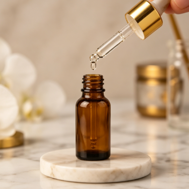 Amber Glass Essential Oil Bottle with Gold Dropper Cap Cosmetic Serum Container for Aromatherapy Skincare Packaging