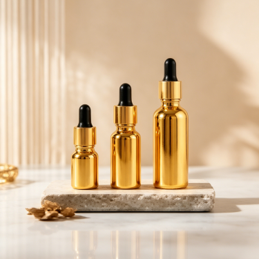 Gold Glass Essential Oil Dropper Bottle Refillable Leakproof Serum Cosmetic Packaging Container Set Luxury Design