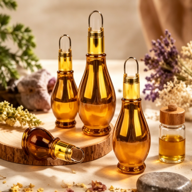 Luxury Amber Glass Essential Oil Bottle Refillable Aromatherapy Serum Container Decorative Cosmetic Packaging with Glass Stopper