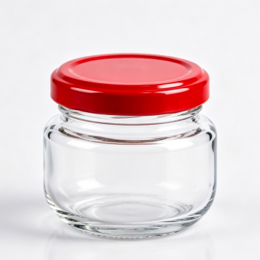 Round Clear Glass Food Jar with Red Metal Lid Wide Mouth Food Storage Container for Jam Honey Sauce and Snacks