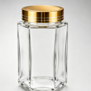 180ml 280ml Hexagon Glass Food Jar Clear Glass Storage Container With Gold Metal Lid For Honey Jam Food Packaging