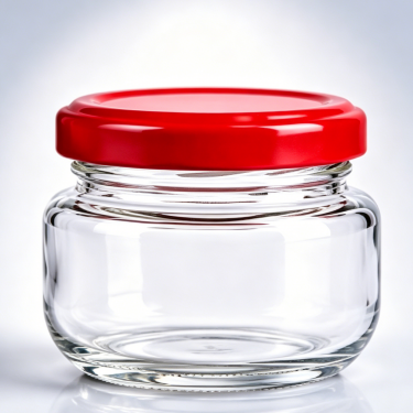 Round Clear Glass Food Jar with Red Metal Lid Wide Mouth Food Storage Container for Jam Honey Sauce and Snacks