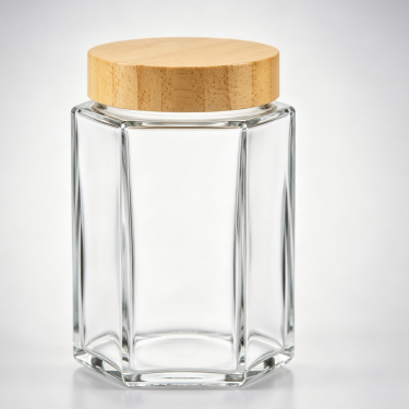 180ml 280ml Hexagon Glass Food Jar Clear Glass Storage Container With Natural Bamboo Lid For Honey Tea Food Packaging