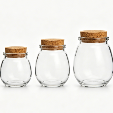 Round Clear Glass Food Storage Jar with Natural Cork Lid for Candy Cookies Tea Coffee Kitchen Pantry Packaging
