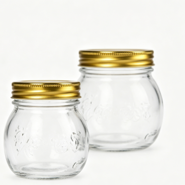 300ml Round Glass Food Storage Jar with Gold Metal Lid Clear Honey Jam Candy Container for Kitchen Packaging