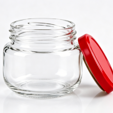 Round Clear Glass Food Jar with Red Metal Lid Wide Mouth Food Storage Container for Jam Honey Sauce and Snacks