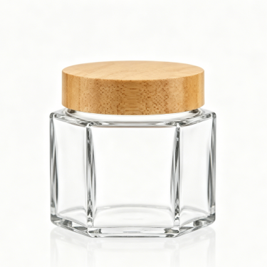 180ml 280ml Hexagon Glass Food Jar Clear Glass Storage Container With Natural Bamboo Lid For Honey Tea Food Packaging