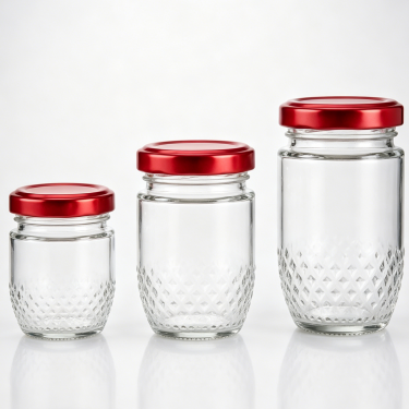 40ml 75ml 100ml Mini Glass Food Jar Clear Glass Storage Container With Red Metal Lid For Jam Honey Packaging