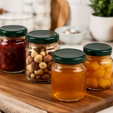 Round Clear Glass Food Jar with Metal Screw Lid Wide Mouth Storage Container for Honey Jam Sauce Pickles and Dry Foods
