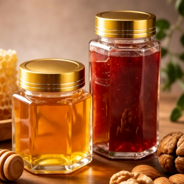 180ml 280ml Hexagon Glass Food Jar Clear Glass Storage Container With Gold Metal Lid For Honey Jam Food Packaging