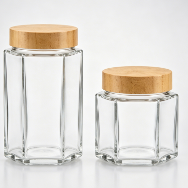 180ml 280ml Hexagon Glass Food Jar Clear Glass Storage Container With Natural Bamboo Lid For Honey Tea Food Packaging