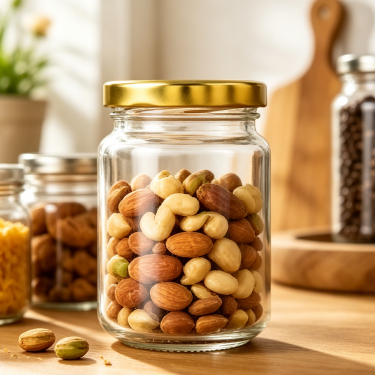 Premium Clear Glass Food Storage Jar With Gold Metal Lid Airtight Kitchen Pantry Container For Dry Food And Snacks