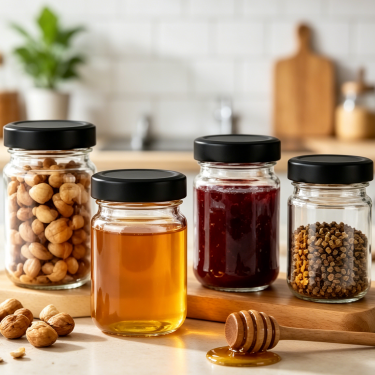 120ml Clear Glass Food Storage Jar with Black Screw Lid Mini Glass Container for Jam Honey Spices Candy Nuts Kitchen Storage