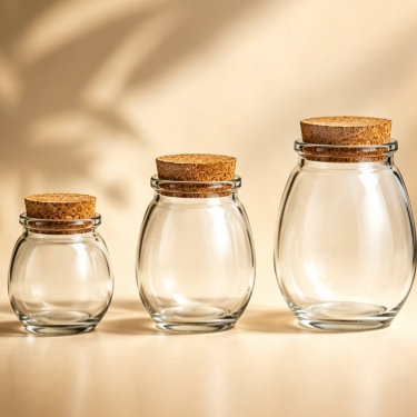 Round Clear Glass Food Storage Jar with Natural Cork Lid for Candy Cookies Tea Coffee Kitchen Pantry Packaging