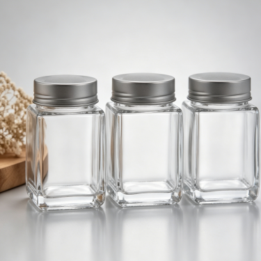 180ml Square Glass Food Jar Clear Glass Storage Container With Metal Lid For Honey Jam Spices Snacks Packaging