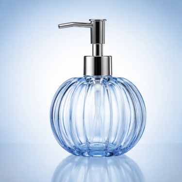 Elegant Blue Pumpkin Glass Hand Soap Bottle Refillable Lotion Dispenser with Premium Pump for Bathroom Kitchen Hotel and Spa Use