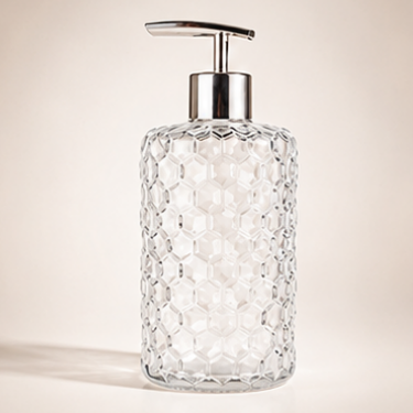 460ml Clear Honeycomb Glass Hand Soap Dispenser Bottle Refillable Bathroom Kitchen Lotion Pump Bottle with Stainless Steel Pump