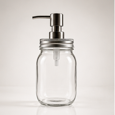 500ml Clear Glass Mason Hand Soap Dispenser Bottle Refillable Bathroom Kitchen Lotion Pump Bottle with Stainless Steel Pump