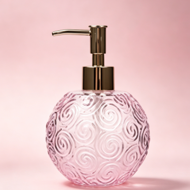 Pink Spiral Glass Hand Soap Dispenser 450ml Bathroom Lotion Pump Bottle