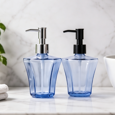 Luxury Clear Blue Glass Hand Soap Bottle with Lotion Pump Refillable Bathroom Soap Dispenser Decorative Glass Container