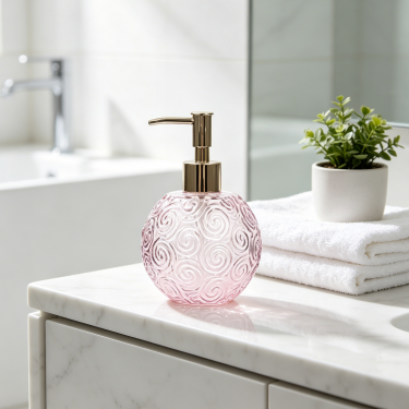 Pink Spiral Glass Hand Soap Dispenser 450ml Bathroom Lotion Pump Bottle