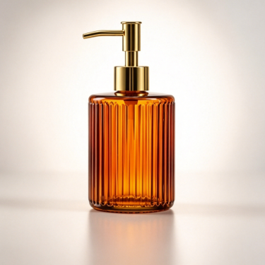 Luxury Amber Glass Hand Soap Bottle with Lotion Pump Vintage Ribbed Refillable Bathroom Kitchen Liquid Soap Dispenser