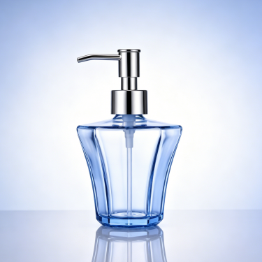 Luxury Clear Blue Glass Hand Soap Bottle with Lotion Pump Refillable Bathroom Soap Dispenser Decorative Glass Container