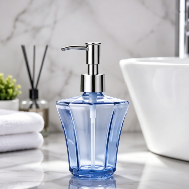 Luxury Clear Blue Glass Hand Soap Bottle with Lotion Pump Refillable Bathroom Soap Dispenser Decorative Glass Container
