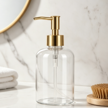 Premium Clear Glass Hand Soap Dispenser Bottle Refillable Gold Pump Lotion Container Bathroom Kitchen Countertop Decor