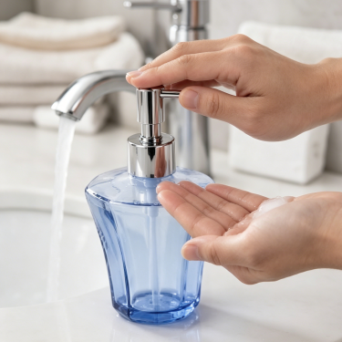 Luxury Clear Blue Glass Hand Soap Bottle with Lotion Pump Refillable Bathroom Soap Dispenser Decorative Glass Container