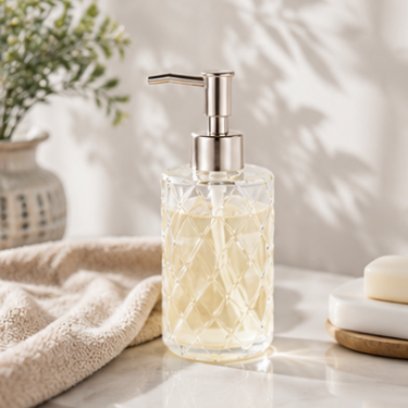 Luxury Embossed Glass Hand Soap Dispenser Bottle Refillable Lotion Pump Container Bathroom Kitchen Decorative Liquid Soap Bottle