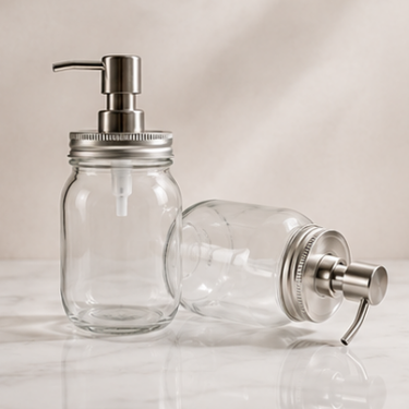 500ml Clear Glass Mason Hand Soap Dispenser Bottle Refillable Bathroom Kitchen Lotion Pump Bottle with Stainless Steel Pump