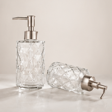 Luxury Embossed Glass Hand Soap Dispenser Bottle Refillable Lotion Pump Container Bathroom Kitchen Decorative Liquid Soap Bottle