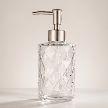 Luxury Embossed Glass Hand Soap Dispenser Bottle Refillable Lotion Pump Container Bathroom Kitchen Decorative Liquid Soap Bottle