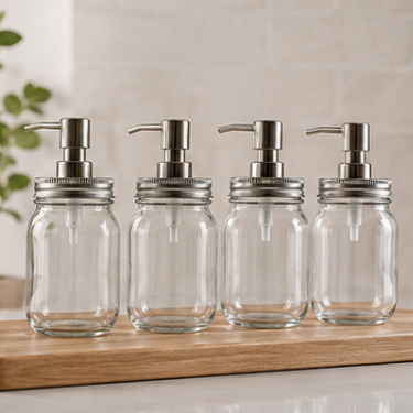 500ml Clear Glass Mason Hand Soap Dispenser Bottle Refillable Bathroom Kitchen Lotion Pump Bottle with Stainless Steel Pump