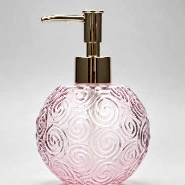 Pink Spiral Glass Hand Soap Dispenser 450ml Bathroom Lotion Pump Bottle