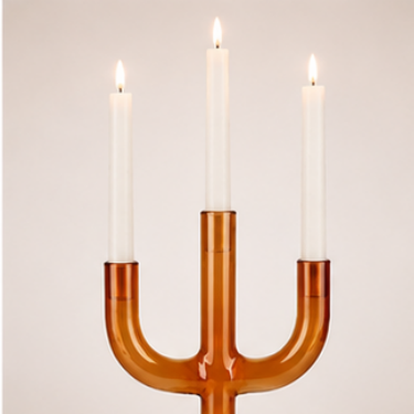 Modern Amber Glass Triple Candle Holder Sculptural Candlestick Stand Decorative Centerpiece for Home Wedding Dining Table