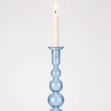 Tall Blue Glass Candle Holder Elegant Vintage Candlestick Stand Decorative Table Centerpiece for Wedding Home Decoration