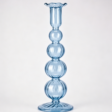 Tall Blue Glass Candle Holder Elegant Vintage Candlestick Stand Decorative Table Centerpiece for Wedding Home Decoration