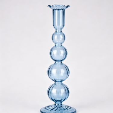 Tall Blue Glass Candle Holder Elegant Vintage Candlestick Stand Decorative Table Centerpiece for Wedding Home Decoration