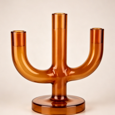 Modern Amber Glass Triple Candle Holder Sculptural Candlestick Stand Decorative Centerpiece for Home Wedding Dining Table