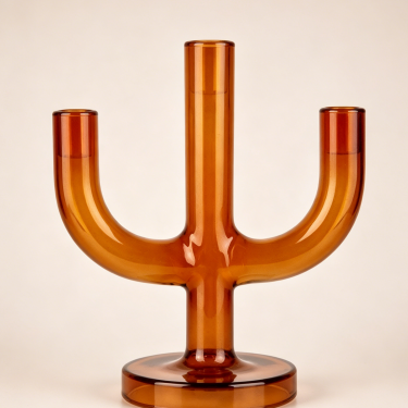 Modern Amber Glass Triple Candle Holder Sculptural Candlestick Stand Decorative Centerpiece for Home Wedding Dining Table