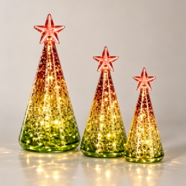 Handcrafted Glass LED Christmas Tree Light Decorative Table Lamp Holiday Home Decoration Ambient Night Light Ornament