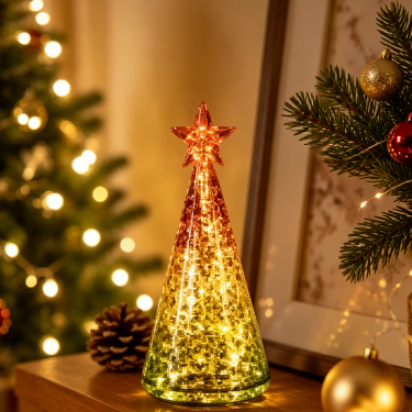 Handcrafted Glass LED Christmas Tree Light Decorative Table Lamp Holiday Home Decoration Ambient Night Light Ornament