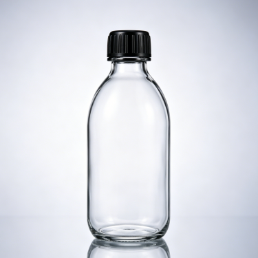 Clear Glass Medicine Bottle with Black Screw Cap Empty Pharmaceutical Storage Container for Laboratory Chemical Essential Oil Packaging