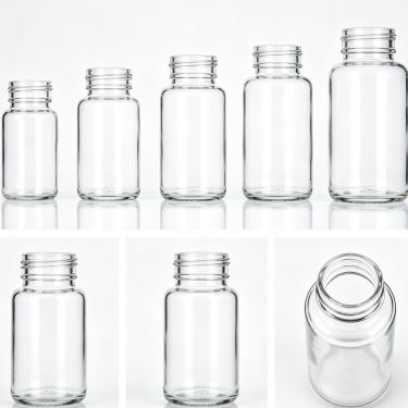 Clear Glass Medicine Bottle Pharmaceutical Storage Jar with Screw Cap for Capsules Vitamins and Healthcare Packaging